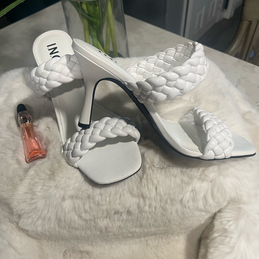 INC International Concepts White Braided Heels